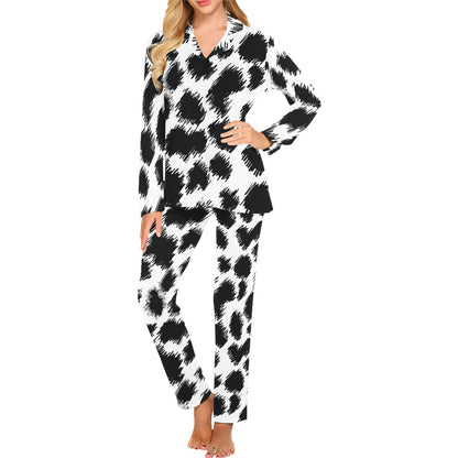 Cheetah Black Print Pattern Women's Long Pajama Set