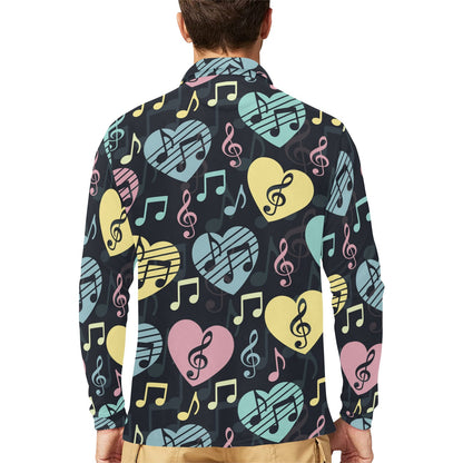 Music note Pattern Print Design A03 Long Sleeve Polo Shirt For Men's