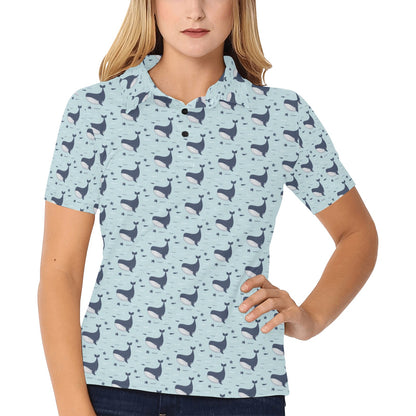 Whale Cute Design Themed Print Women's Polo Shirt