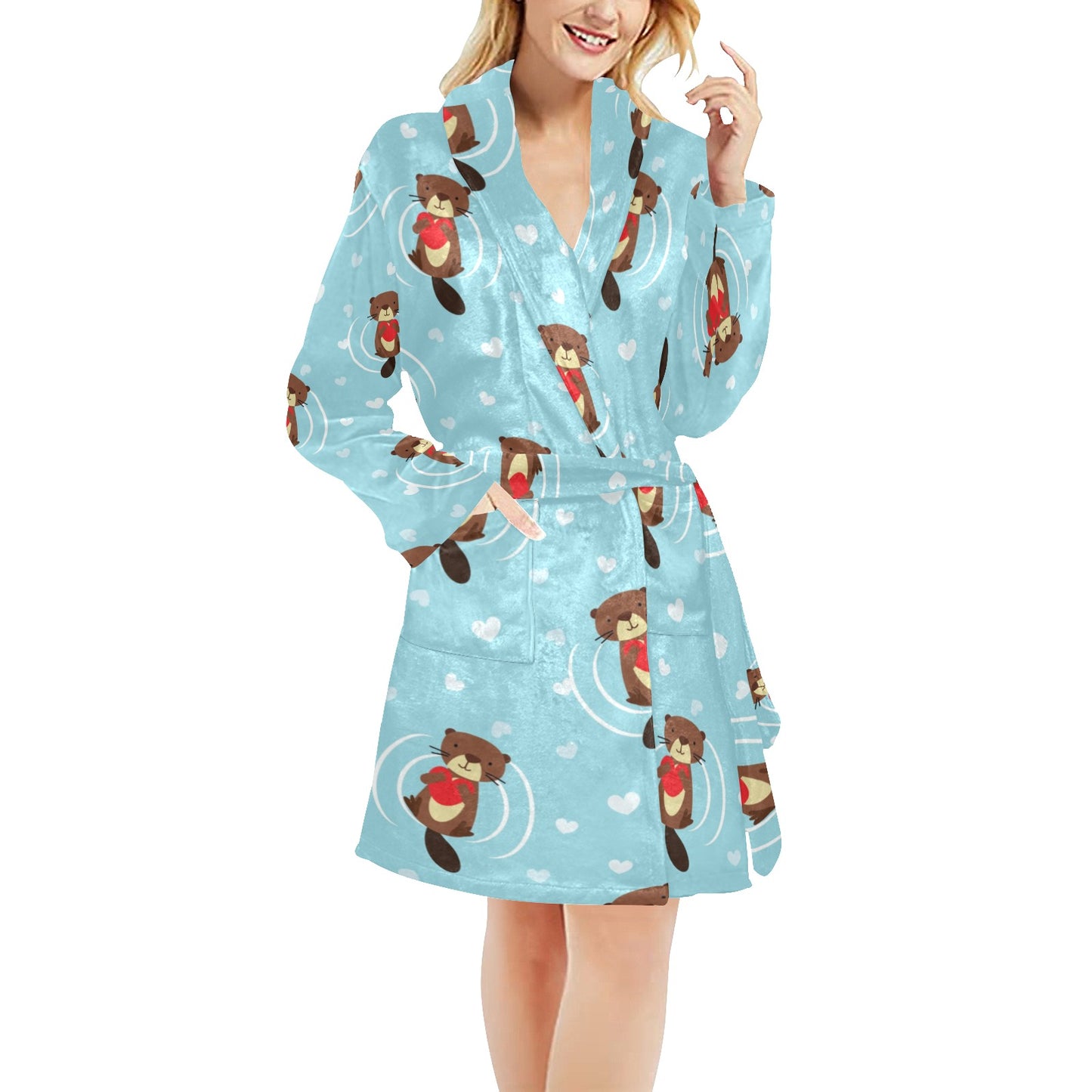 Sea Otter Cute Pattern Print Design 04 Women's Fleece Robe