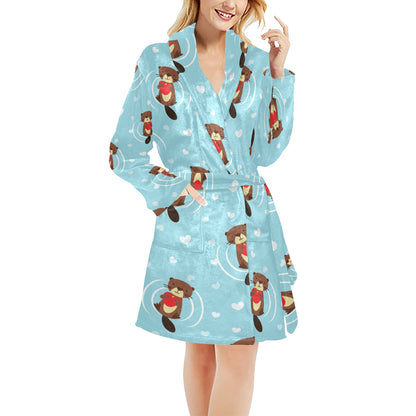 Sea Otter Cute Pattern Print Design 04 Women's Fleece Robe