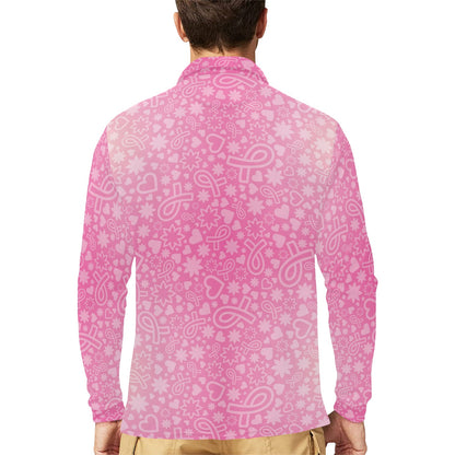 Breast cancer Pattern Print Design 02 Long Sleeve Polo Shirt For Men's