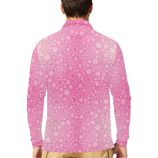 Breast cancer Pattern Print Design 02 Long Sleeve Polo Shirt For Men's