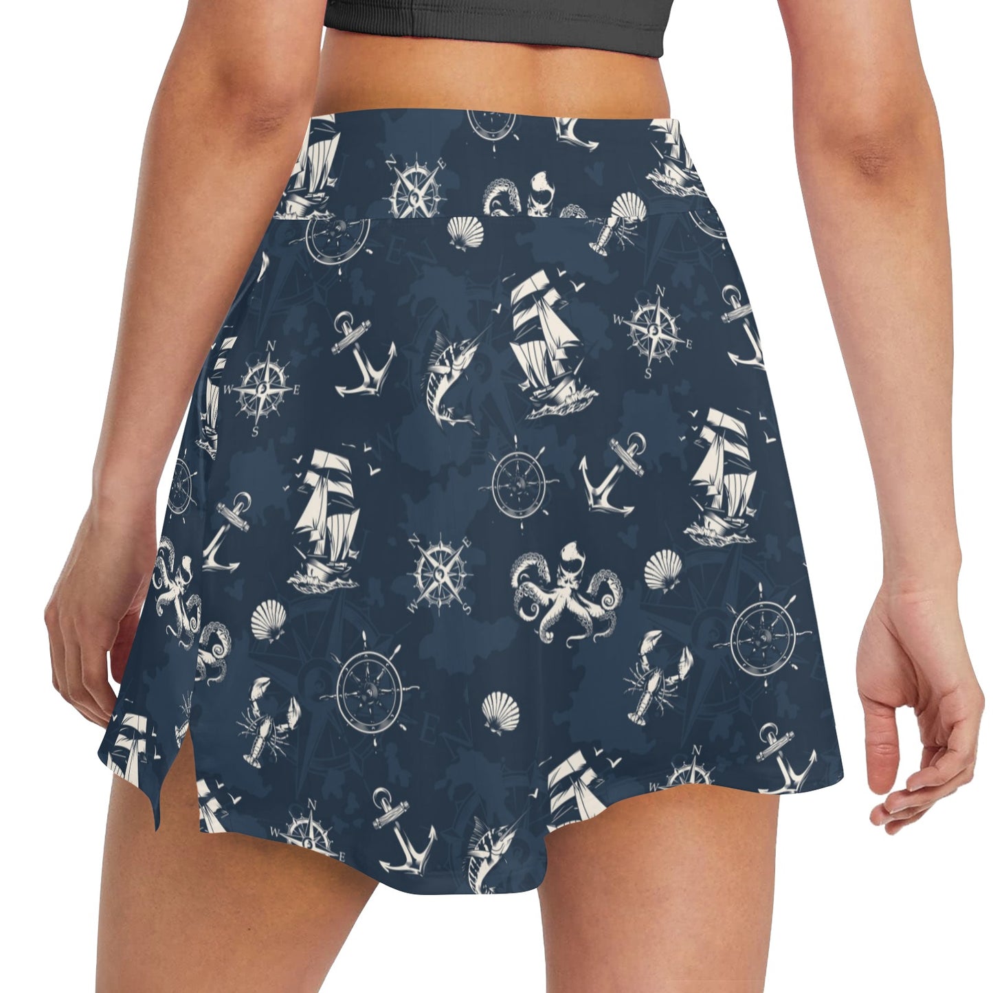 Nautical Sea Themed Print 17" Golf & Pickleball Skort with Pockets