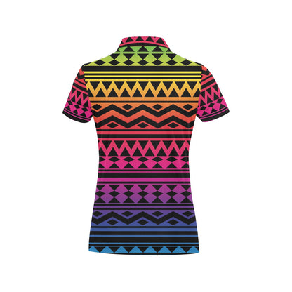 Rainbow Tribal Pattern Print Design A02 Women's Polo Shirt