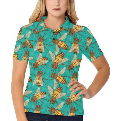 Bee Pattern Print Design BEE04 Women's Polo Shirt