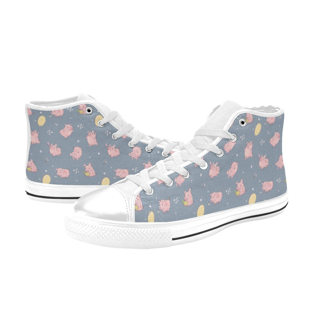 Pig Print Design LKS405 Men's High Top Canvas Shoes