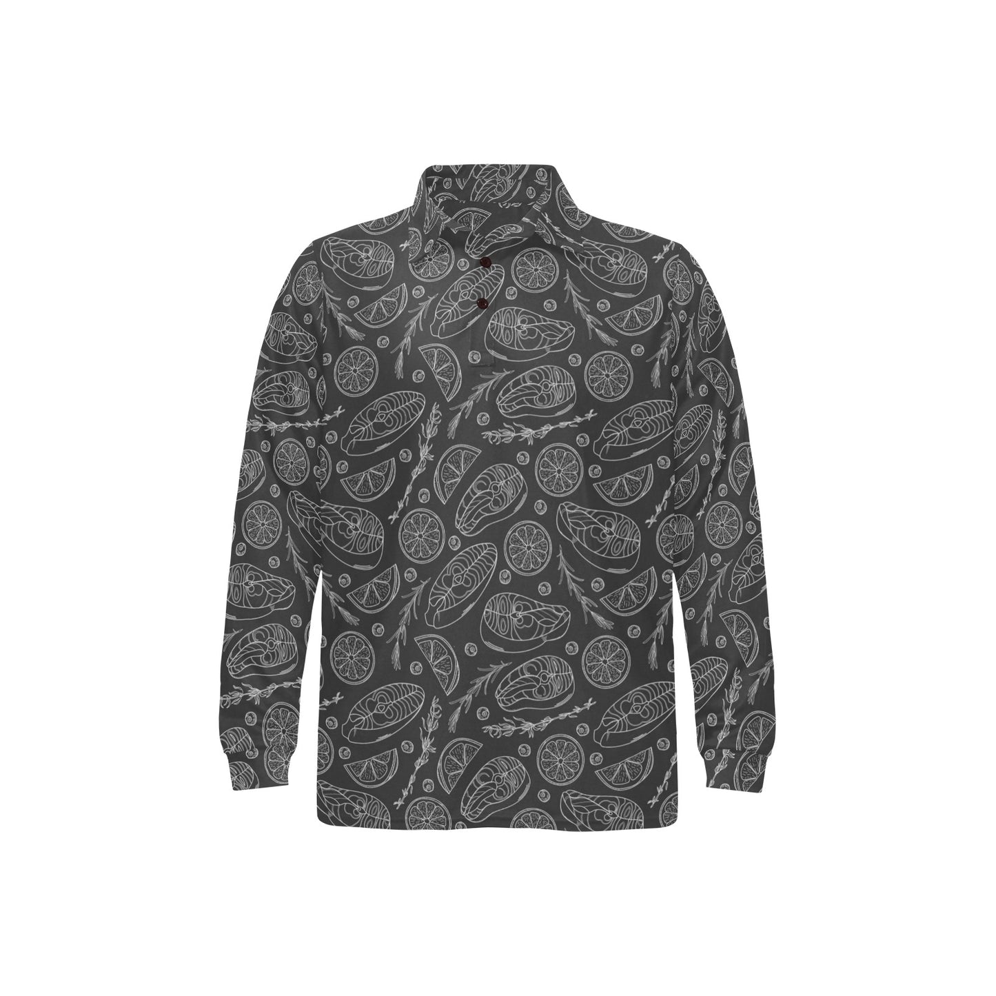 Steak Print Design LKS301 Long Sleeve Polo Shirt For Men's