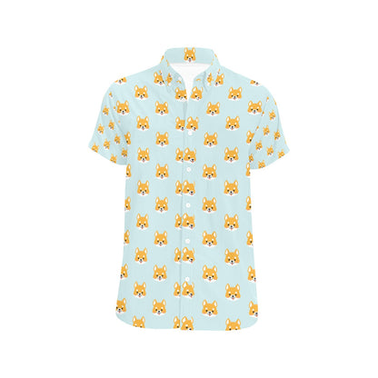 Shiba Inu Print Design LKS301 Men Short Sleeve Button Up Shirt