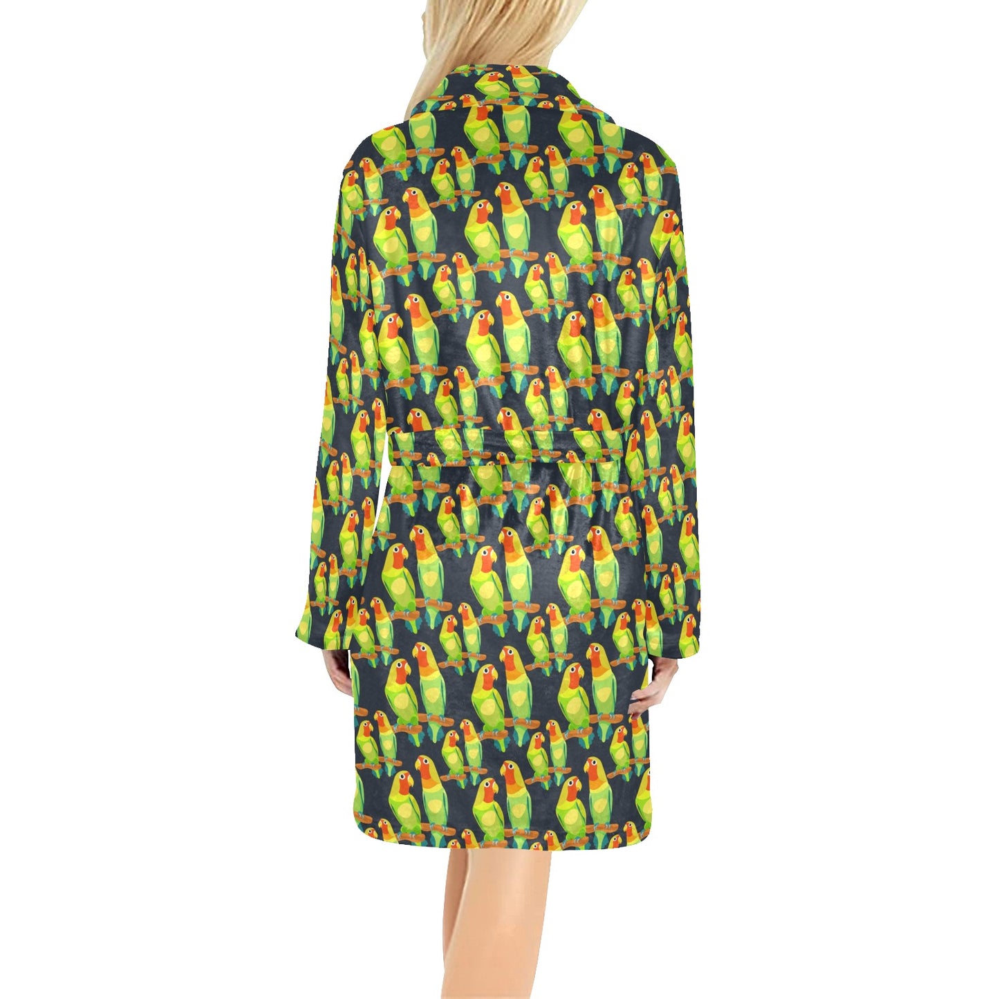 Lovebird Pattern Print Design 01 Women's Fleece Robe