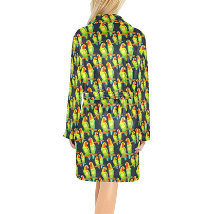 Lovebird Pattern Print Design 01 Women's Fleece Robe