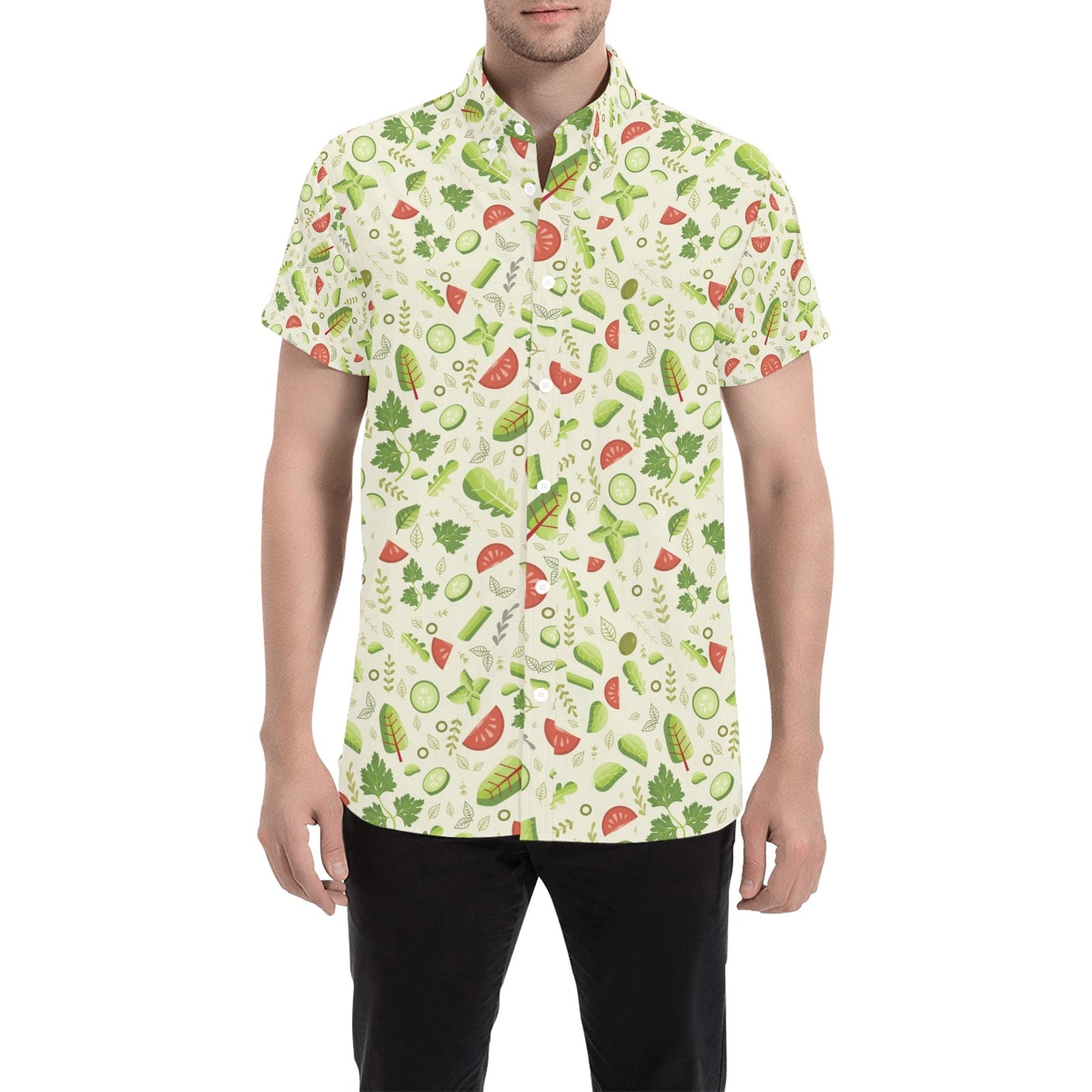 Salad Vegetable Print Design LKS302 Men Short Sleeve Button Up Shirt