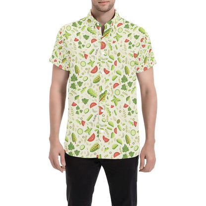 Salad Vegetable Print Design LKS302 Men Short Sleeve Button Up Shirt