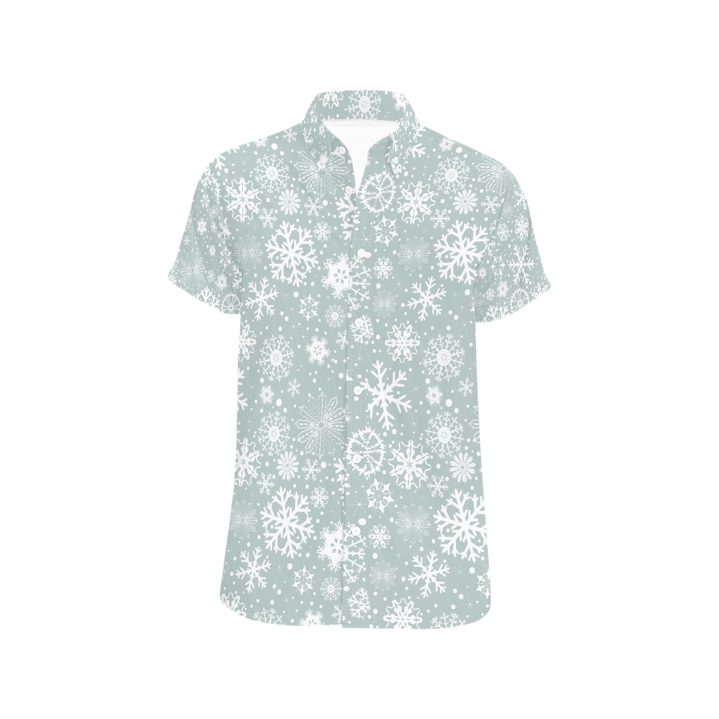 Snowflake Print Design LKS303 Men Short Sleeve Button Up Shirt