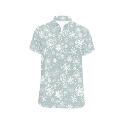 Snowflake Print Design LKS303 Men Short Sleeve Button Up Shirt