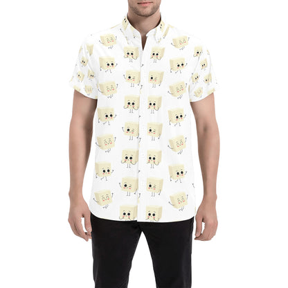Tofu Print Design LKS301 Men Short Sleeve Button Up Shirt