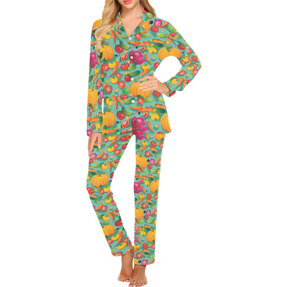 Vegan Colorful Themed Design Print Women's Long Pajama Set