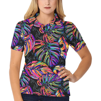 Neon Color Tropical Palm Leaves Women's Polo Shirt