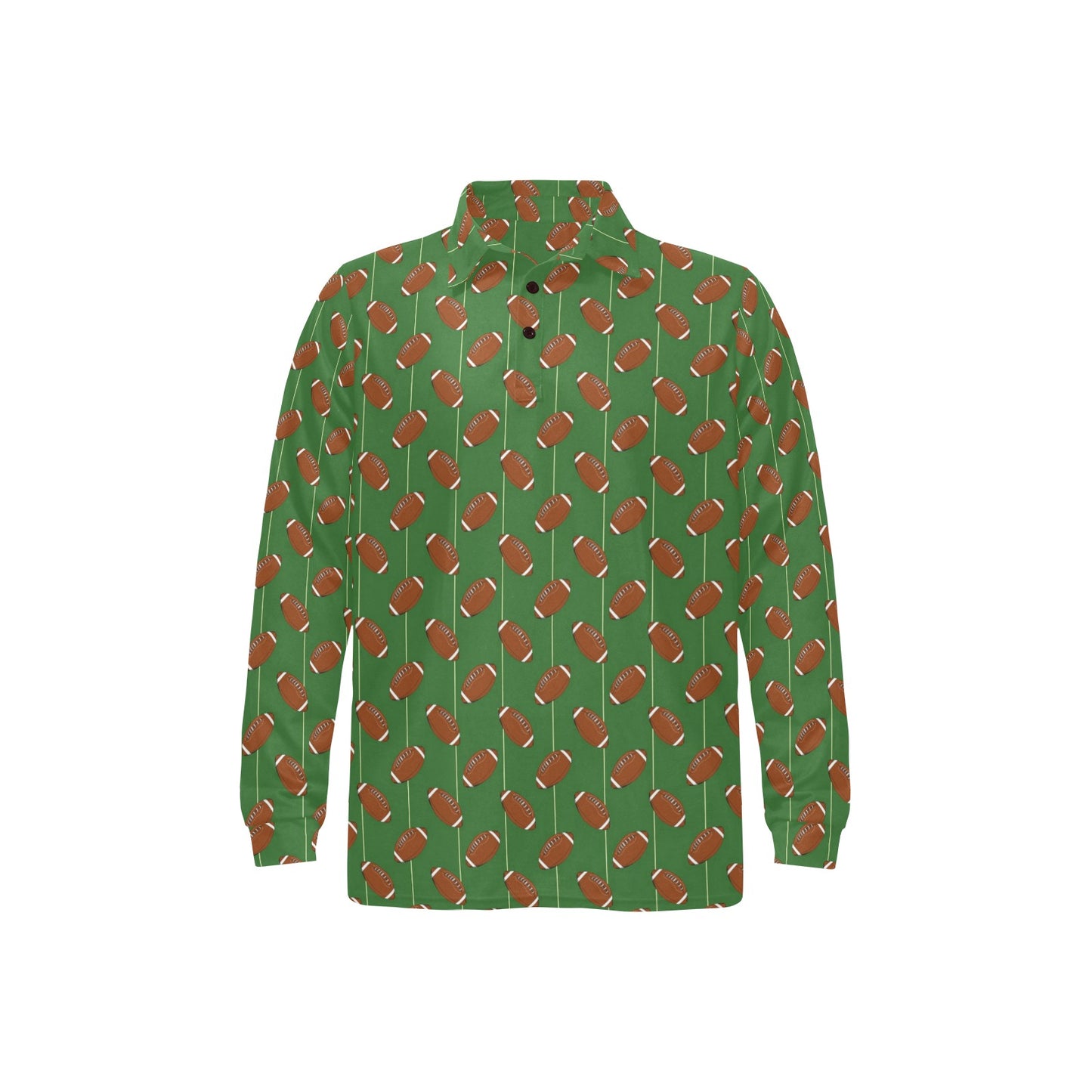 American Football on Field Themed Long Sleeve Polo Shirt For Men's