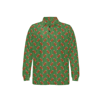 American Football on Field Themed Long Sleeve Polo Shirt For Men's