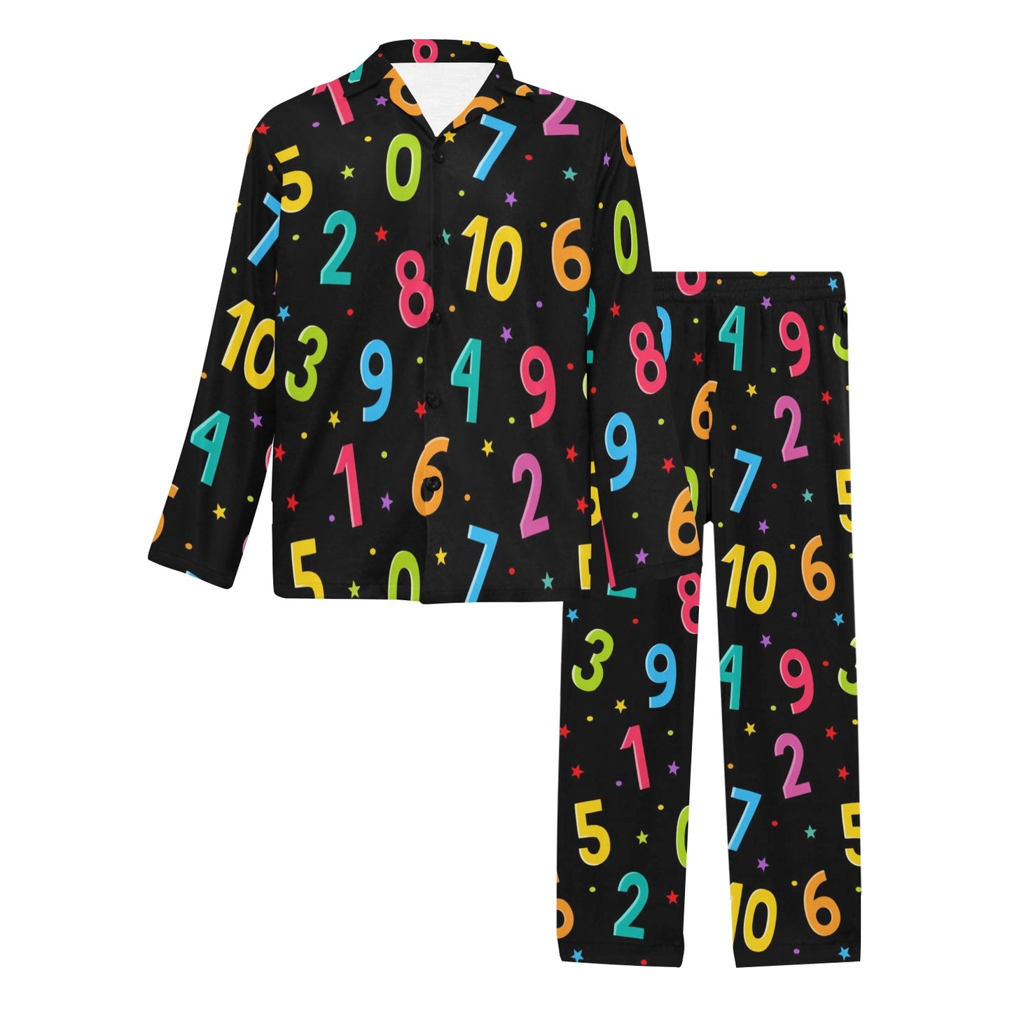 Number Pattern Print Design A04 Men's Long Pajama Set