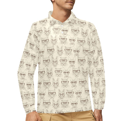 Cat Pattern Print Design 02 Long Sleeve Polo Shirt For Men's