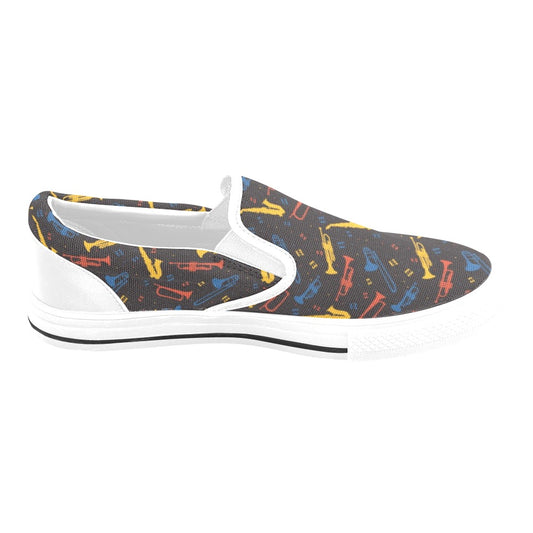 Saxophone Print Design LKS407 White Slip Ons Canvas Women's Shoes