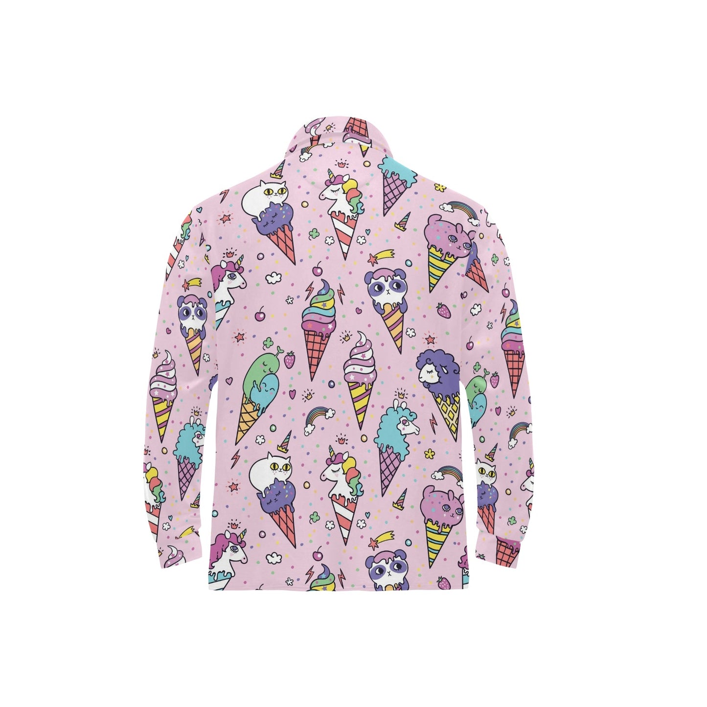 Ice Cream Pattern Print Design IC05 Long Sleeve Polo Shirt For Men's