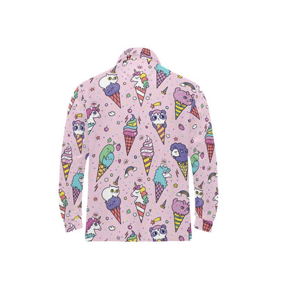 Ice Cream Pattern Print Design IC05 Long Sleeve Polo Shirt For Men's