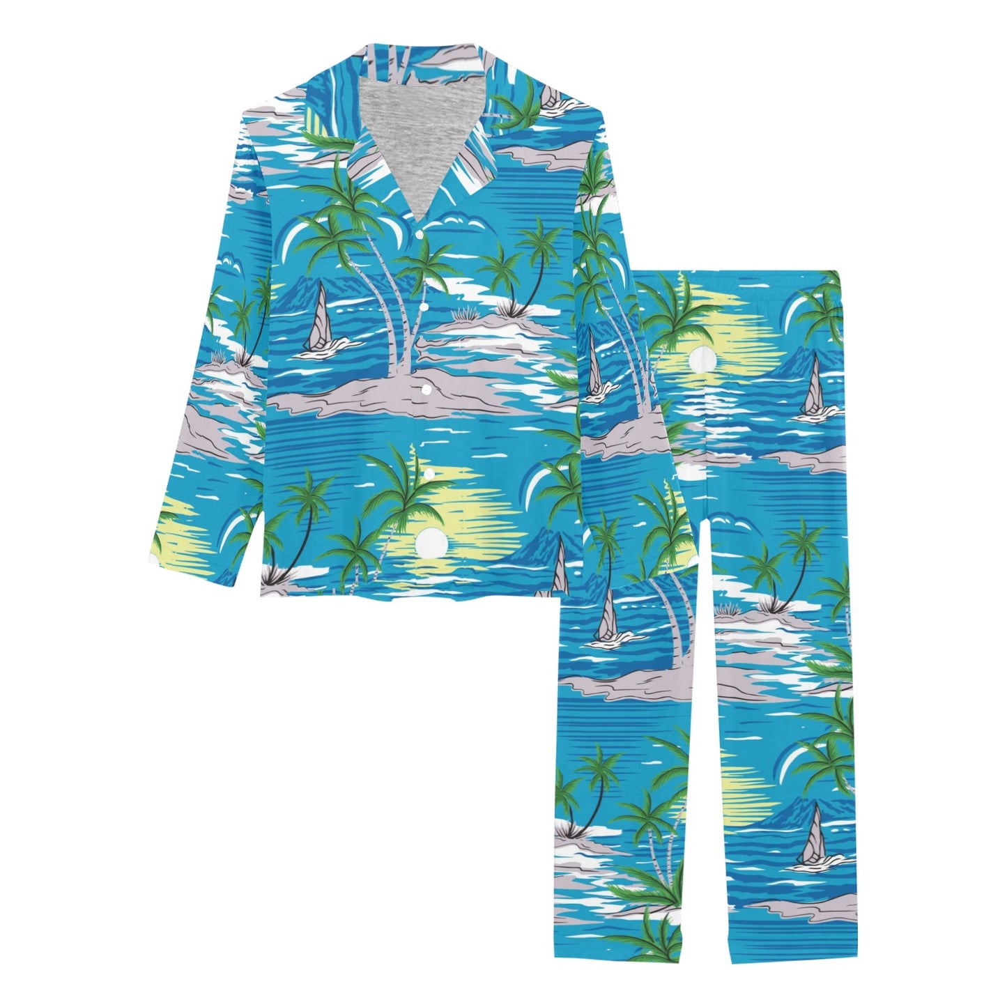 Palm Tree Beach Women's Long Pajama Set