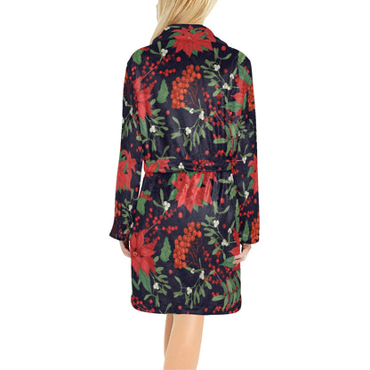 Poinsettia Pattern Print Design POT02 Women's Fleece Robe