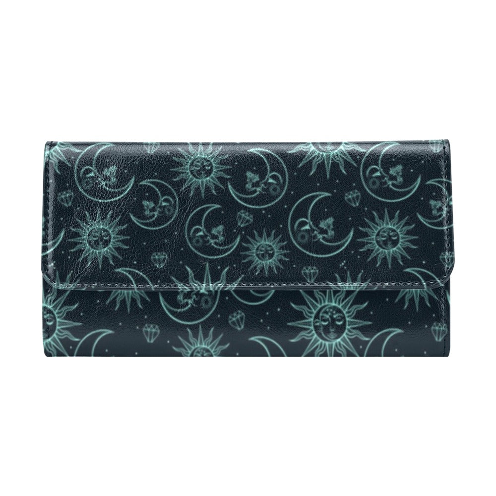 Sun Moon Magic Design Themed Print Women's Trifold Wallet