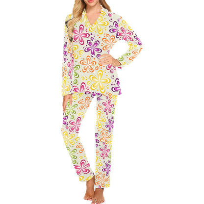 Flower Power Colorful Design Print Women's Long Pajama Set