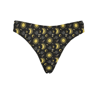 Sun Moon Golden Design Themed Print Women's Thongs