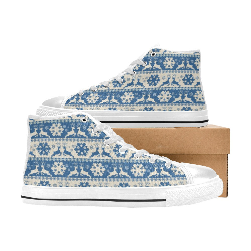 Reindeer Print Design LKS401 Men's High Top Canvas Shoes