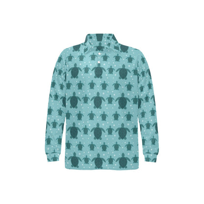 Sea Turtle Print Design LKS305 Long Sleeve Polo Shirt For Men's
