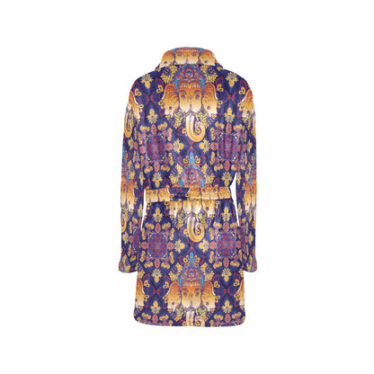 Ganesha Pattern Print Design 01 Women's Fleece Robe