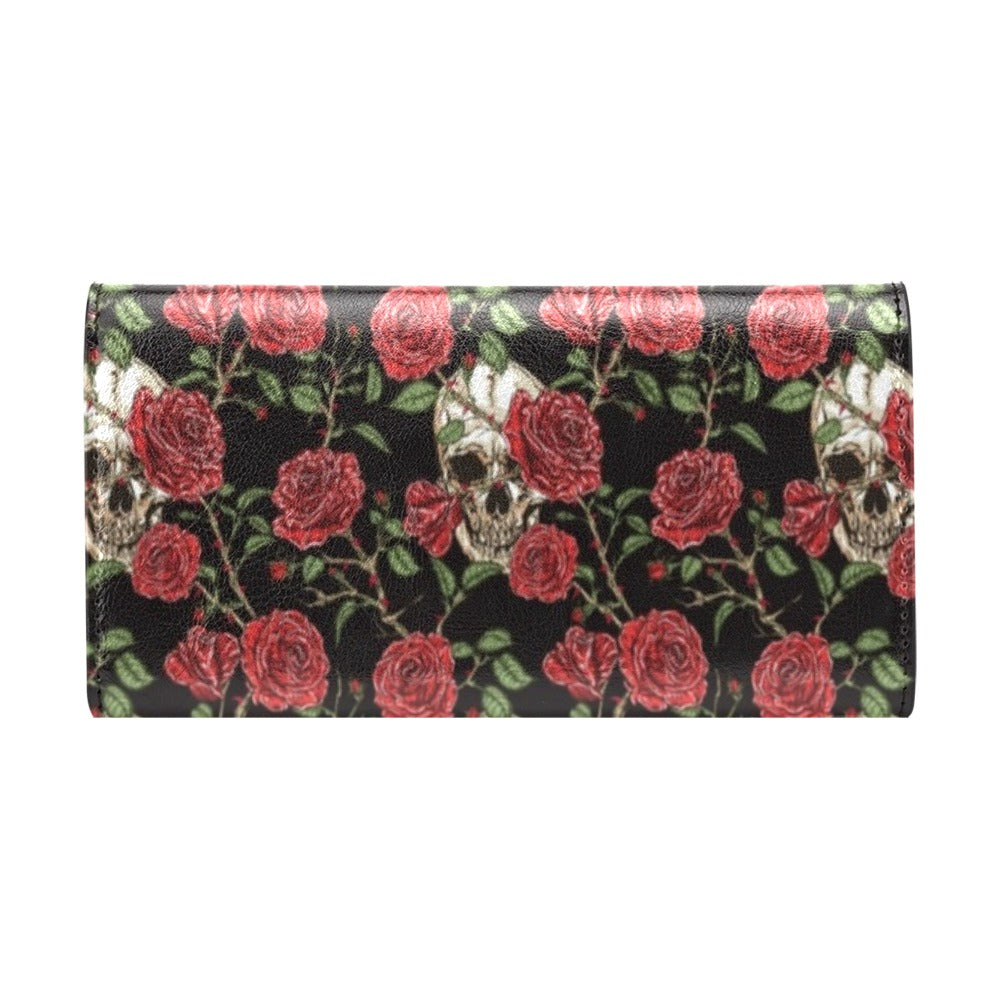 Skull And Roses Print Design LKS303 Women's Trifold Wallet