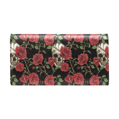 Skull And Roses Print Design LKS303 Women's Trifold Wallet