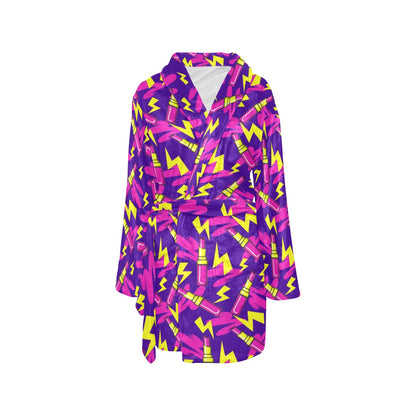 Lipstick Pattern Print Design LT04 Women's Fleece Robe