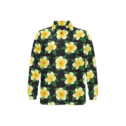 Plumeria Pattern Print Design A03 Long Sleeve Polo Shirt For Men's