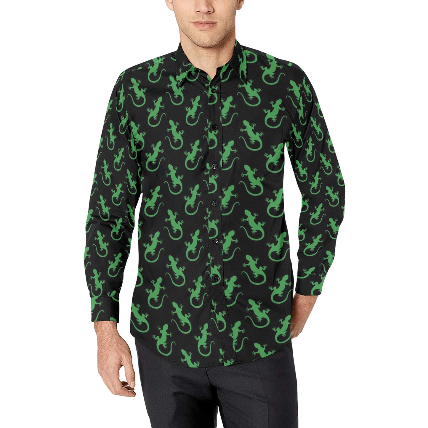 lizard Print Design LKS401 Men's Long Sleeve Dress Shirt