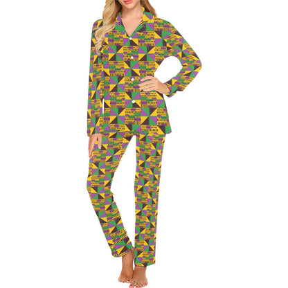 Kente Triangle Design African Print Women's Long Pajama Set