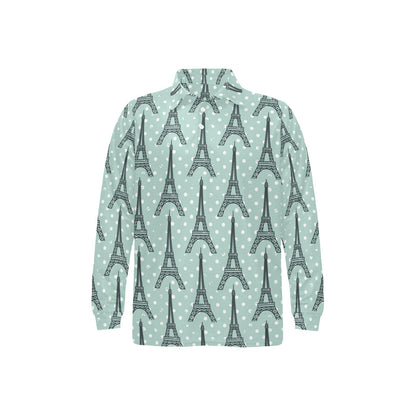 Eiffel Tower Polka Dot Print Long Sleeve Polo Shirt For Men's