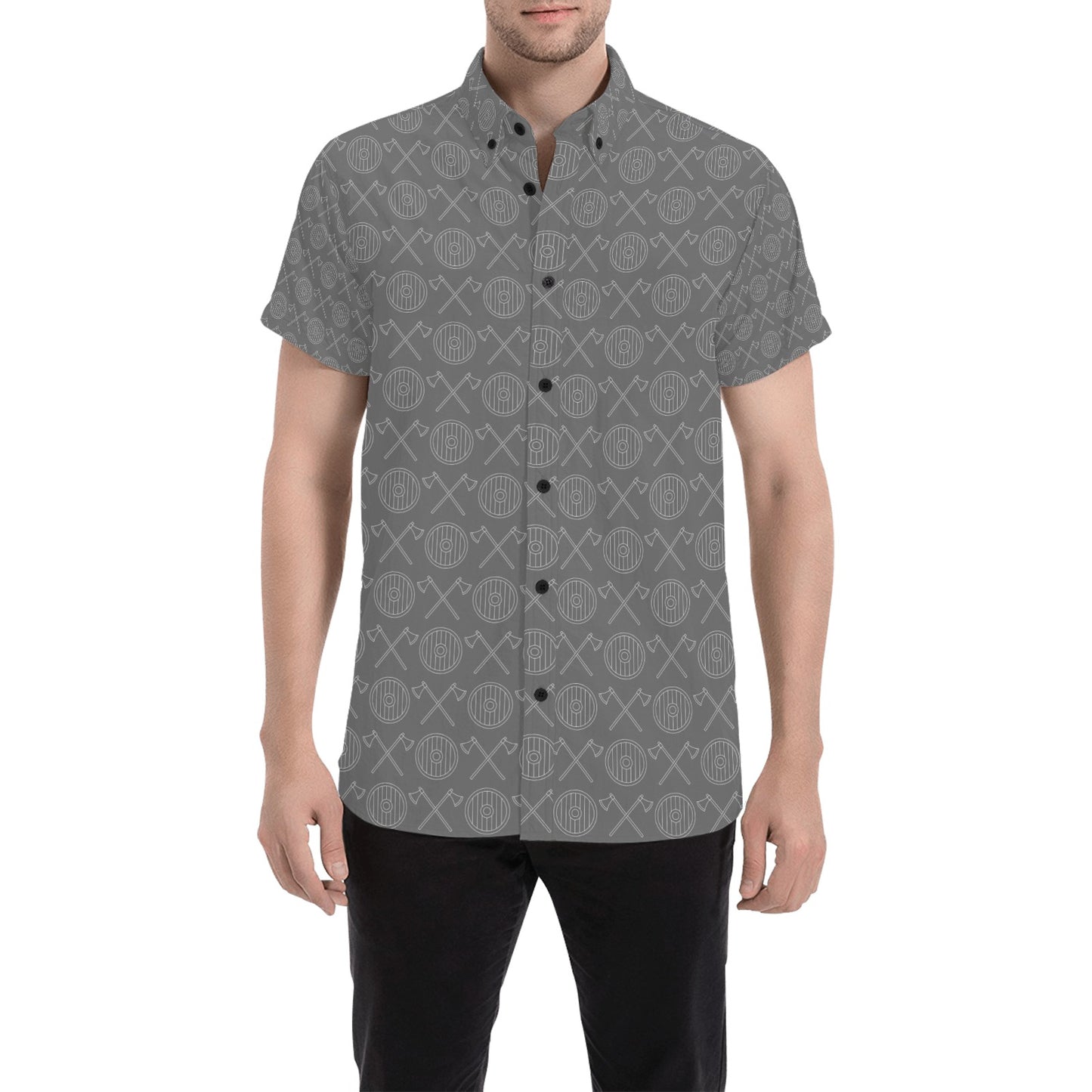 Vikings Print Design LKS303 Men Short Sleeve Button Up Shirt