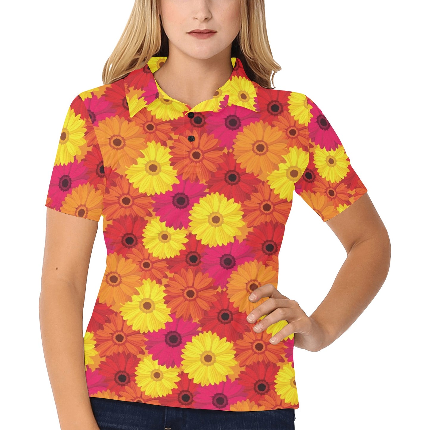 Gerberas Pattern Print Design GB05 Women's Polo Shirt