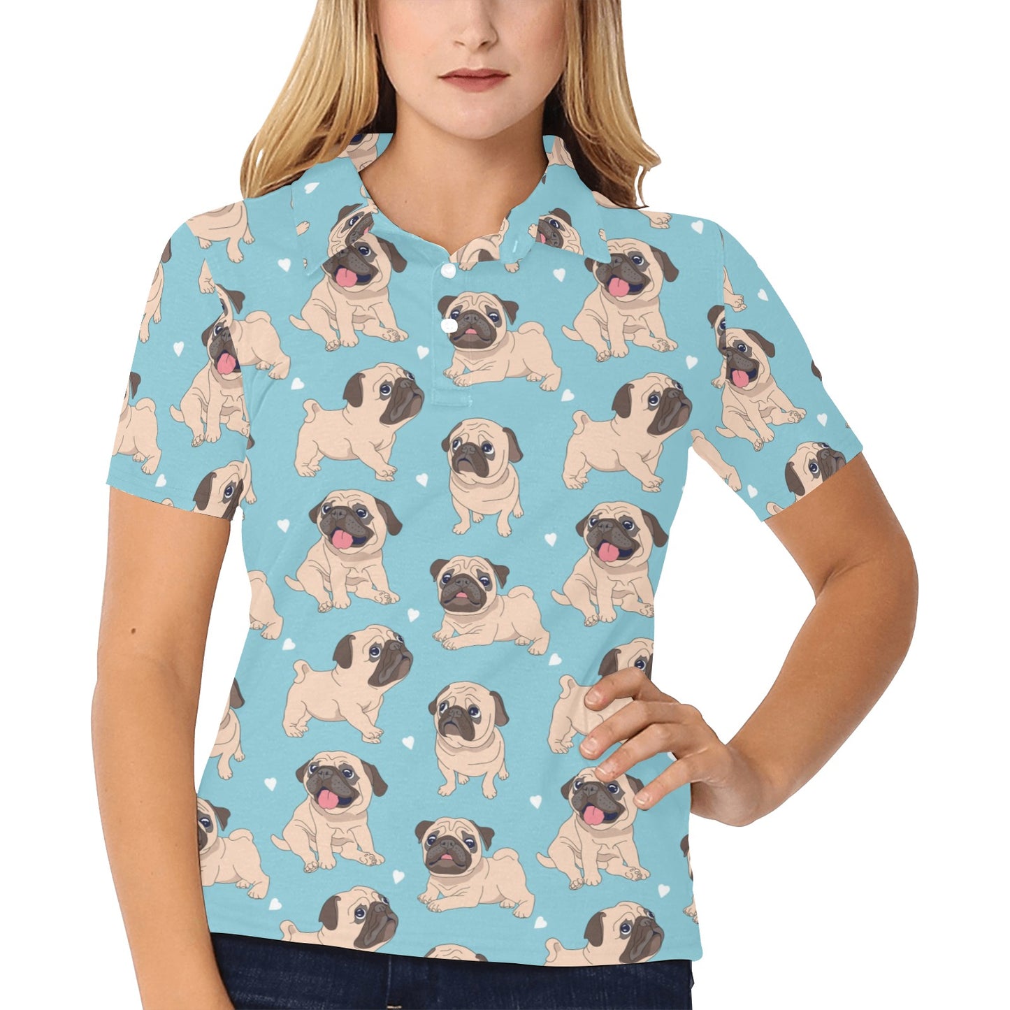 Pug Pattern Print Design A03 Women's Polo Shirt