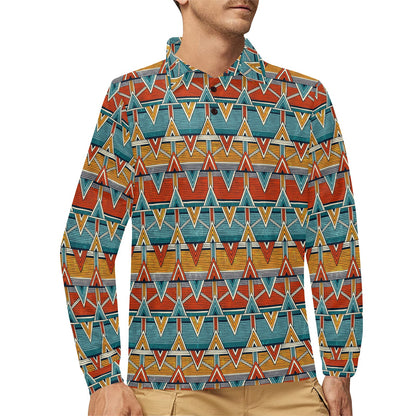 Kente Print African Design Themed Long Sleeve Polo Shirt For Men's