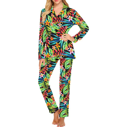 Heliconia Pattern Print Design HL09 Women's Long Pajama Set