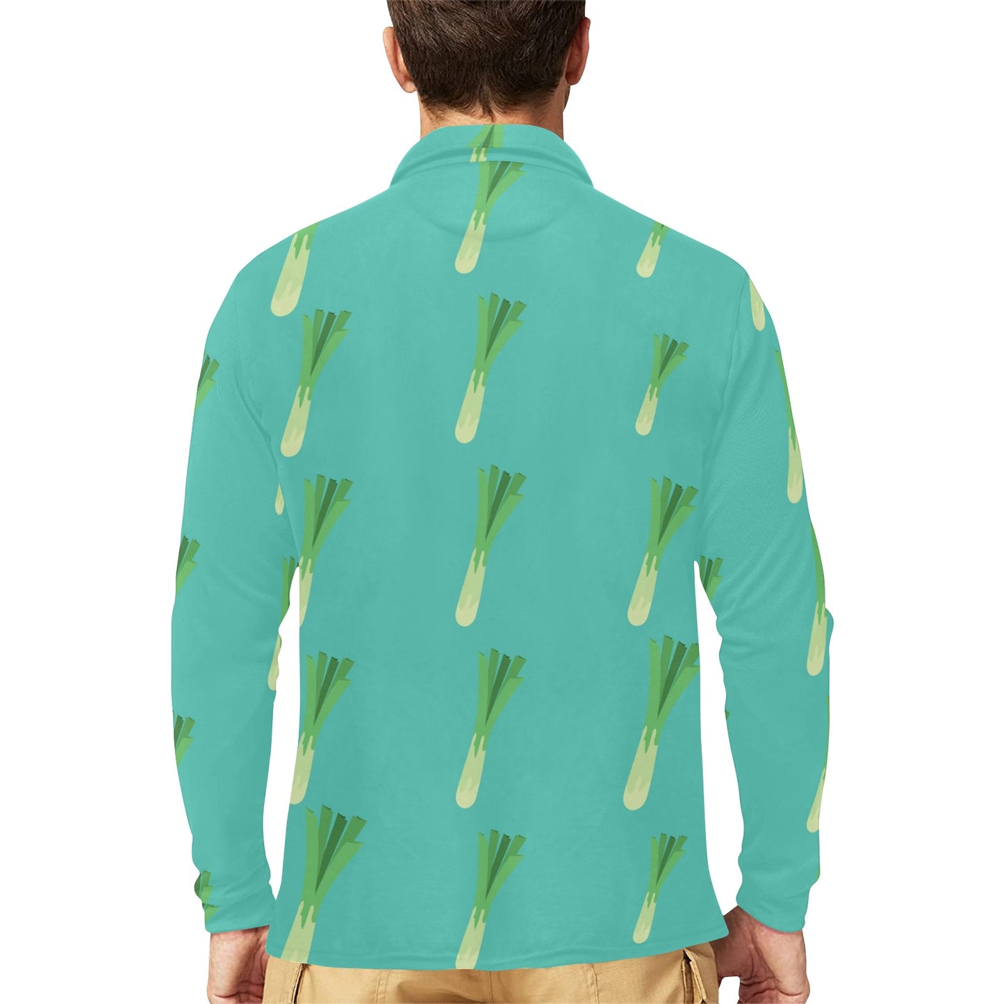 Leek Pattern Print Design 01 Long Sleeve Polo Shirt For Men's